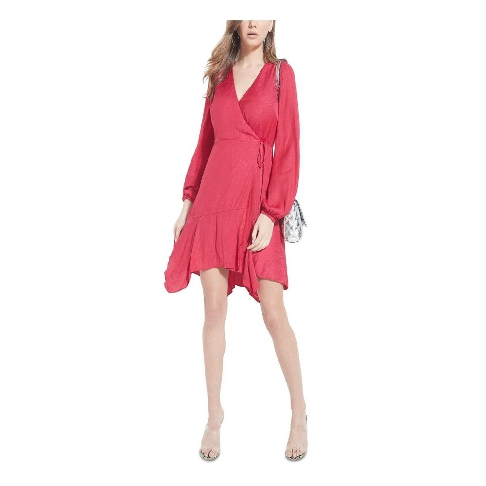 Guess Women's Wrap Dress Long Sleeves In Pink Size S